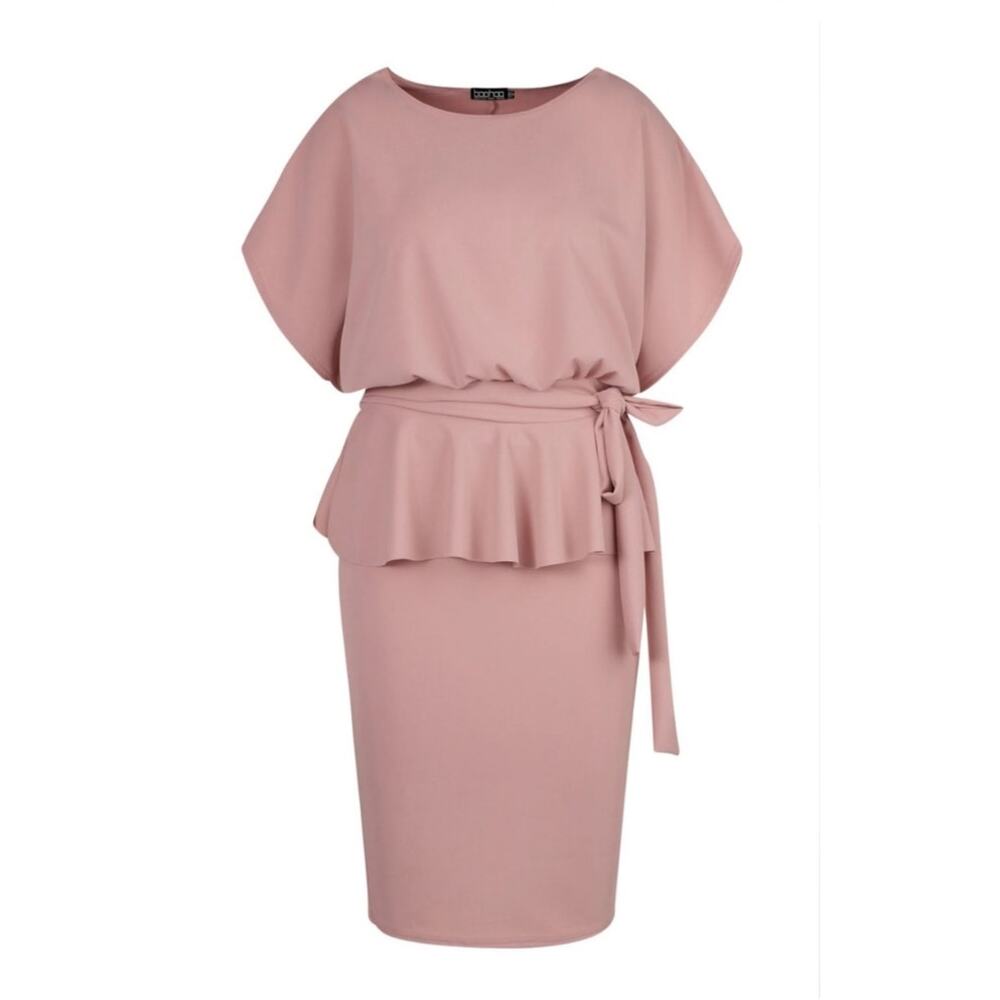 Boohoo Plus Peplum Dress Blush Rose Pink Size 20 - Picture 8 of 8